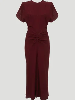 Gathered Waist Midi Dress in Port