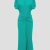Gathered Waist Midi Dress in Peacock