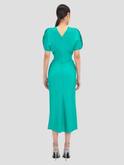 Gathered Waist Midi Dress in Peacock