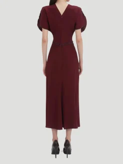 Gathered Waist Midi Dress in Port