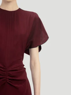 Gathered Waist Midi Dress in Port