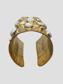 Gold Cuff with White Onyx Stones