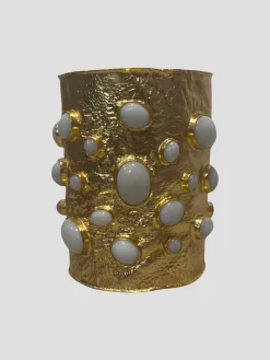 Gold Cuff with White Onyx Stones