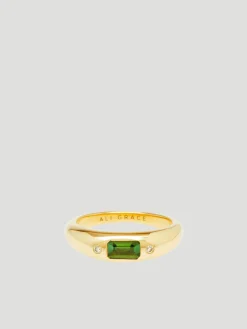 Green Tourmaline & Diamonds Mini Bubble Ring