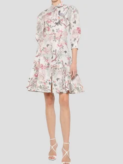 Half Sleeve Mini Shirtdress in Ecru Multi