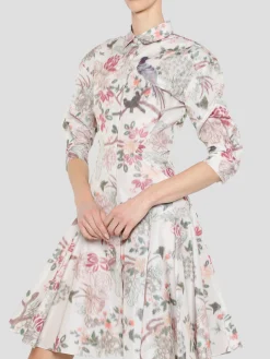 Half Sleeve Mini Shirtdress in Ecru Multi