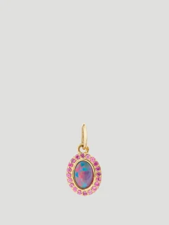 14k Yellow Gold with Australian Opal & Pink Sapphires Charm