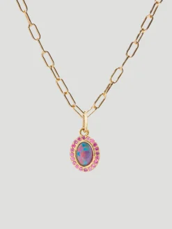 14k Yellow Gold with Australian Opal & Pink Sapphires Charm