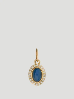 14k Yellow Gold with Labradorite Cabochon & Diamonds Charm