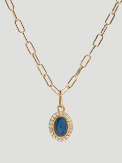 14k Yellow Gold with Labradorite Cabochon & Diamonds Charm