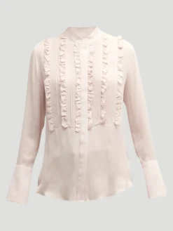 Kimmie Silk Ruffled Shirt in Blush