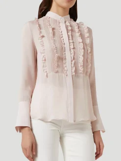 Kimmie Silk Ruffled Shirt in Blush