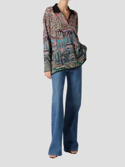 Knitted-Waistband Jeans