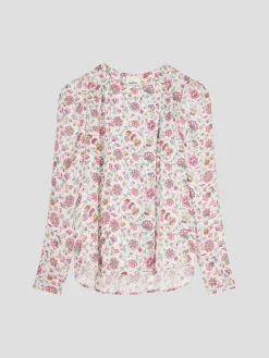Lensy Round Collar Button Up Blouse in Floral Print