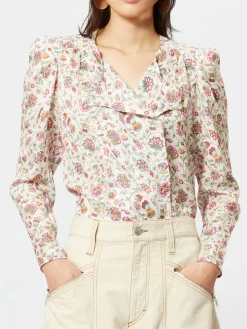 Lensy Round Collar Button Up Blouse in Floral Print
