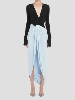 Long Sleeve Knot Detail Jersey Gown