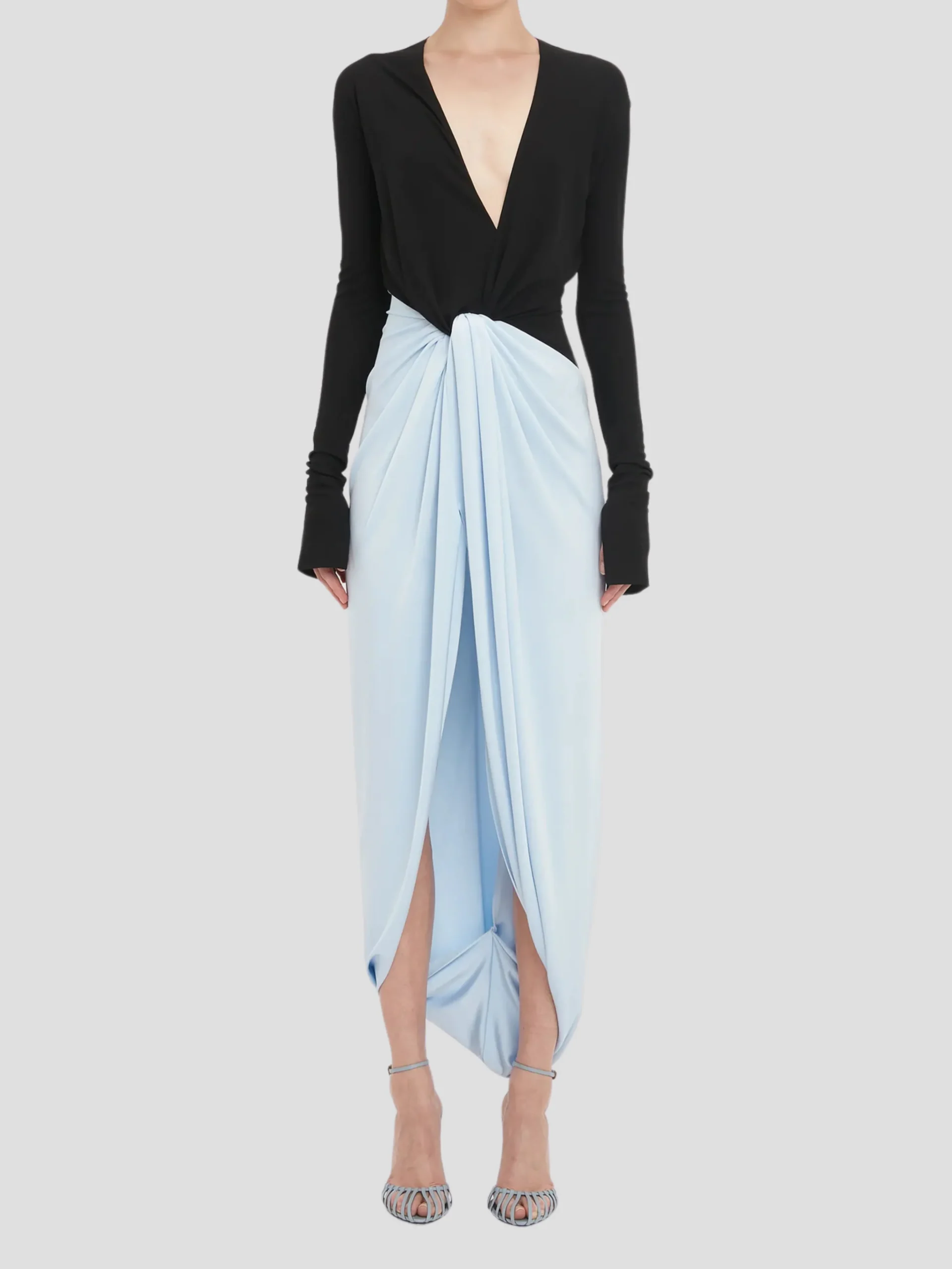 Long Sleeve Knot Detail Jersey Gown