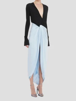 Long Sleeve Knot Detail Jersey Gown