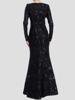 Long Sleeve Lace Column Gown