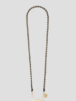 Lou 47" Woven Phone Chain in Black and Gold