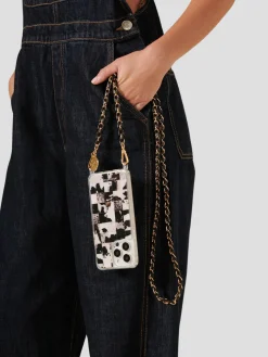 Lou 47" Woven Phone Chain in Black and Gold