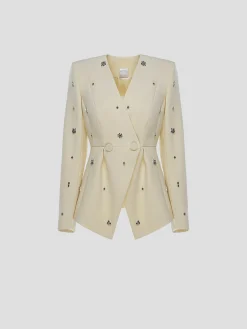 Milo Crystal-Embellished Crepe Blazer in Yellow