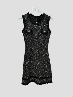 Myra Black and White Tweed Dress with Rhinestone Buttons