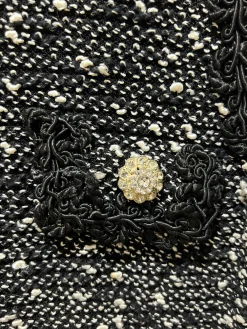 Myra Black and White Tweed Dress with Rhinestone Buttons