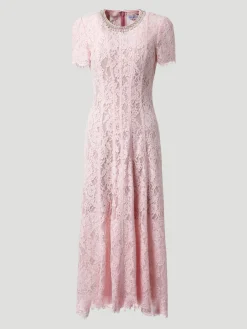Pink Lace Embellished Midi Dress