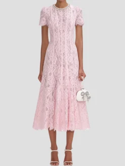 Pink Lace Embellished Midi Dress