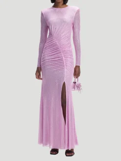 Pink Rhinestone Mesh Maxi Dress
