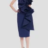Pleated Ruffle Drape Strapless Dress in Navy