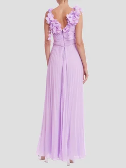 Pleated with 3D Flowers Dress