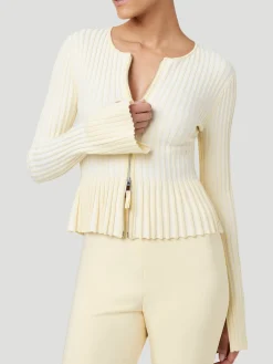 Priscilla Zip-Front Cardigan in Butter