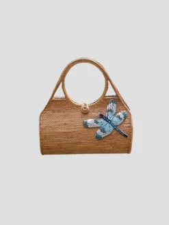 Raffia Handbag with Swarovski Dragonfly