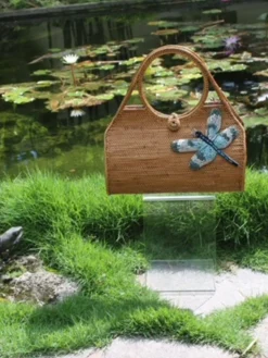 Raffia Handbag with Swarovski Dragonfly