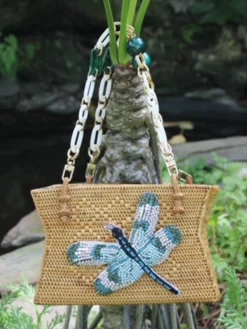 Raffia Tote with Dragonfly