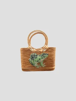 Raffia Tote with Green Bullfrog