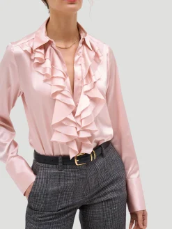 Regina Jabot Front-Ruffle Blouse