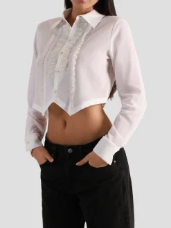 Ruffled Tuxedo Shirt in White