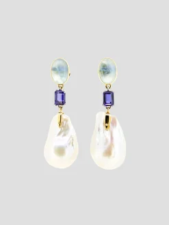 Seafood Earrings Pearl, Aquamarine, Iolit