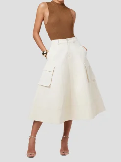 Shiloh High Waist Cargo Midi Skirt in Beige