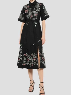 Short Sleeve Shirt Dress in Black Multi
