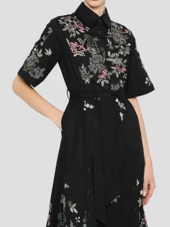 Short Sleeve Shirt Dress in Black Multi