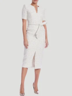 Short Sleeve Tweed Midi Dress