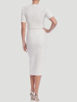 Short Sleeve Tweed Midi Dress