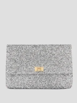 Silver Valorie Clutch in Glitter