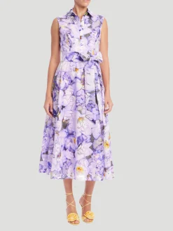 Sleeveless Printed Lace A-Line Dress