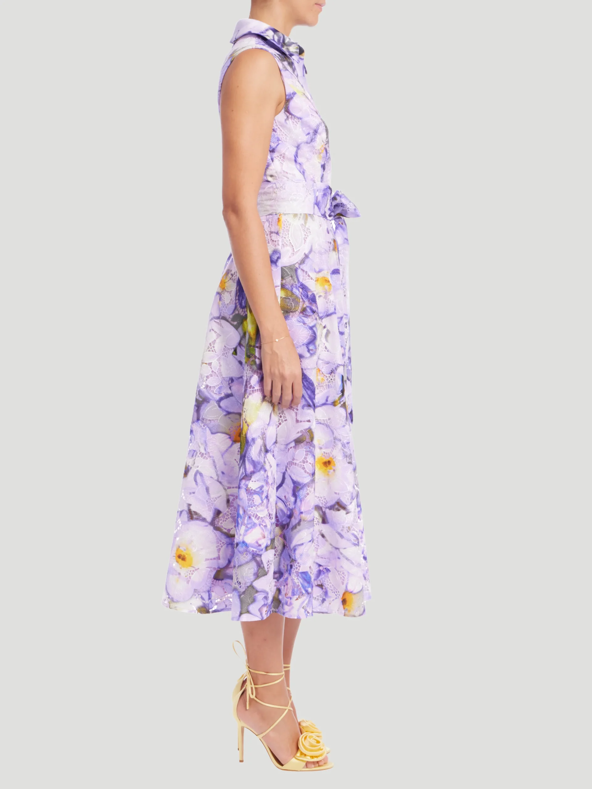 Sleeveless Printed Lace A-Line Dress