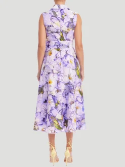 Sleeveless Printed Lace A-Line Dress